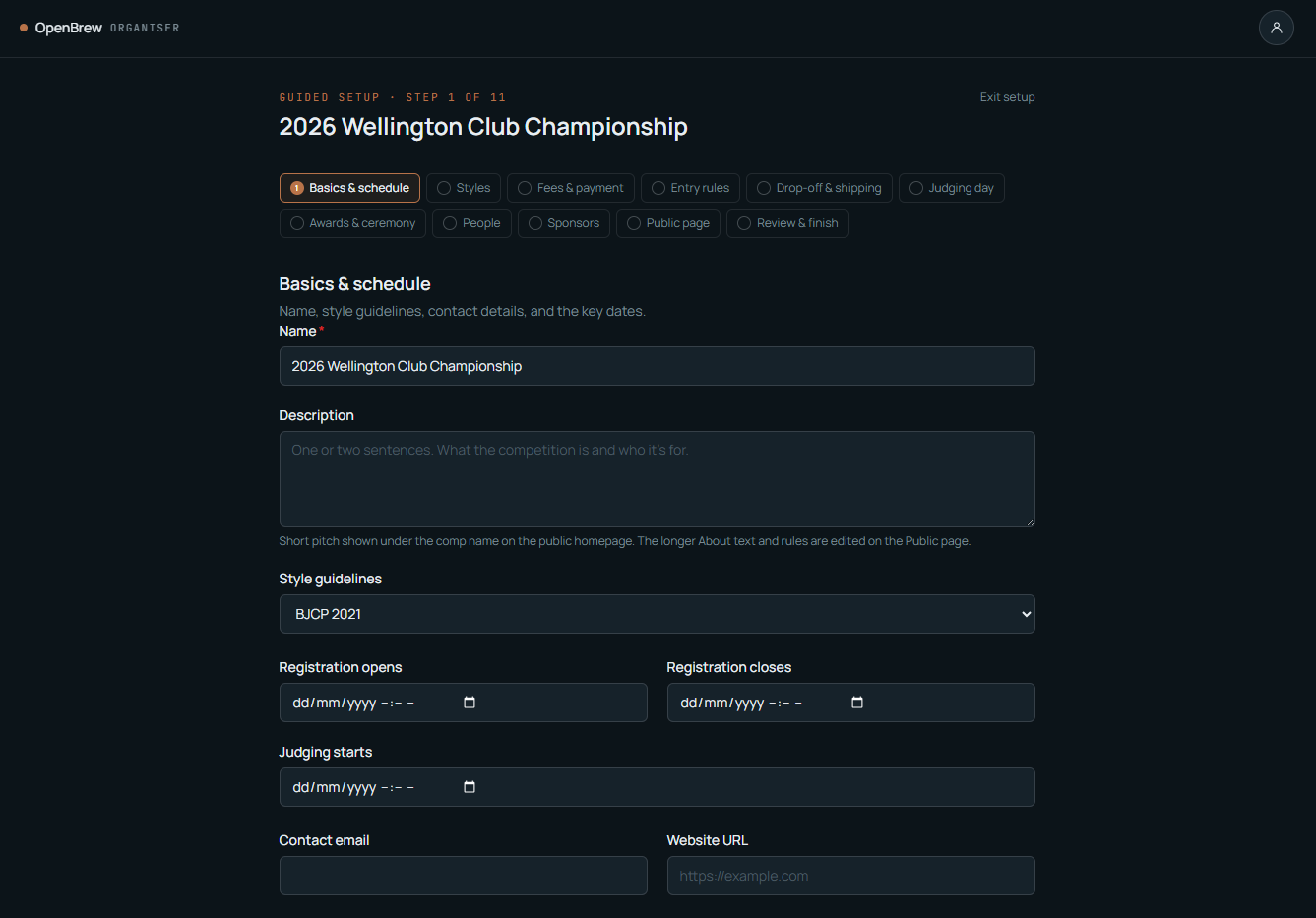 OpenBrew's guided setup wizard