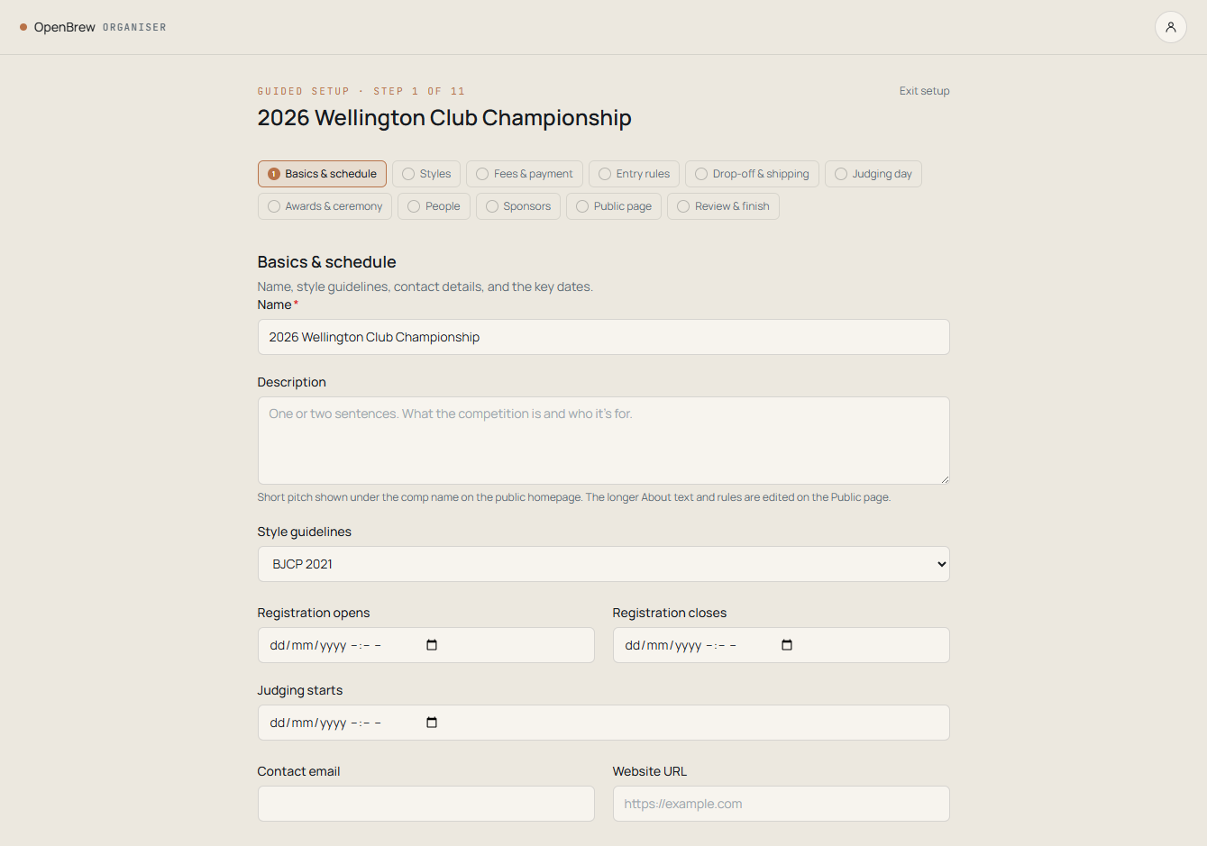 OpenBrew's guided setup wizard