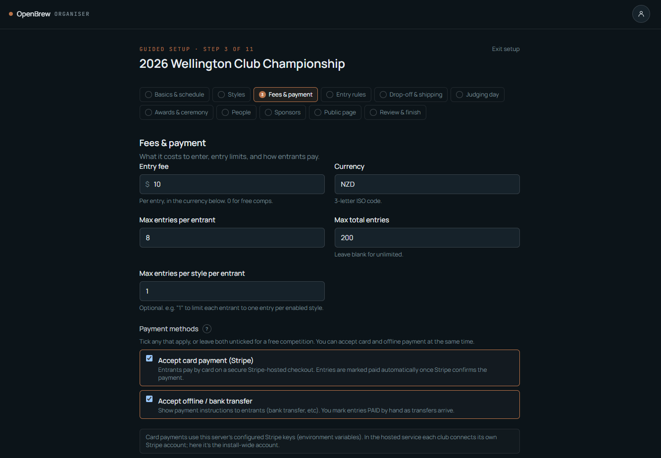 OpenBrew payments and refunds screen