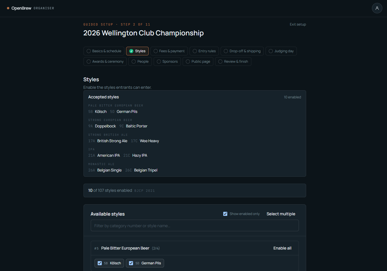 OpenBrew BJCP and custom style manager