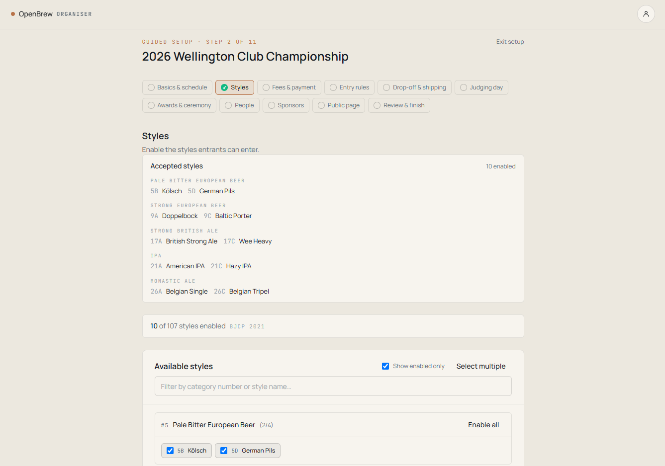 OpenBrew BJCP and custom style manager